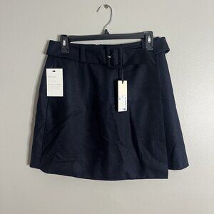 Suistudio Pure Wool Size 4 Belted Mini Navy Blue Skirt